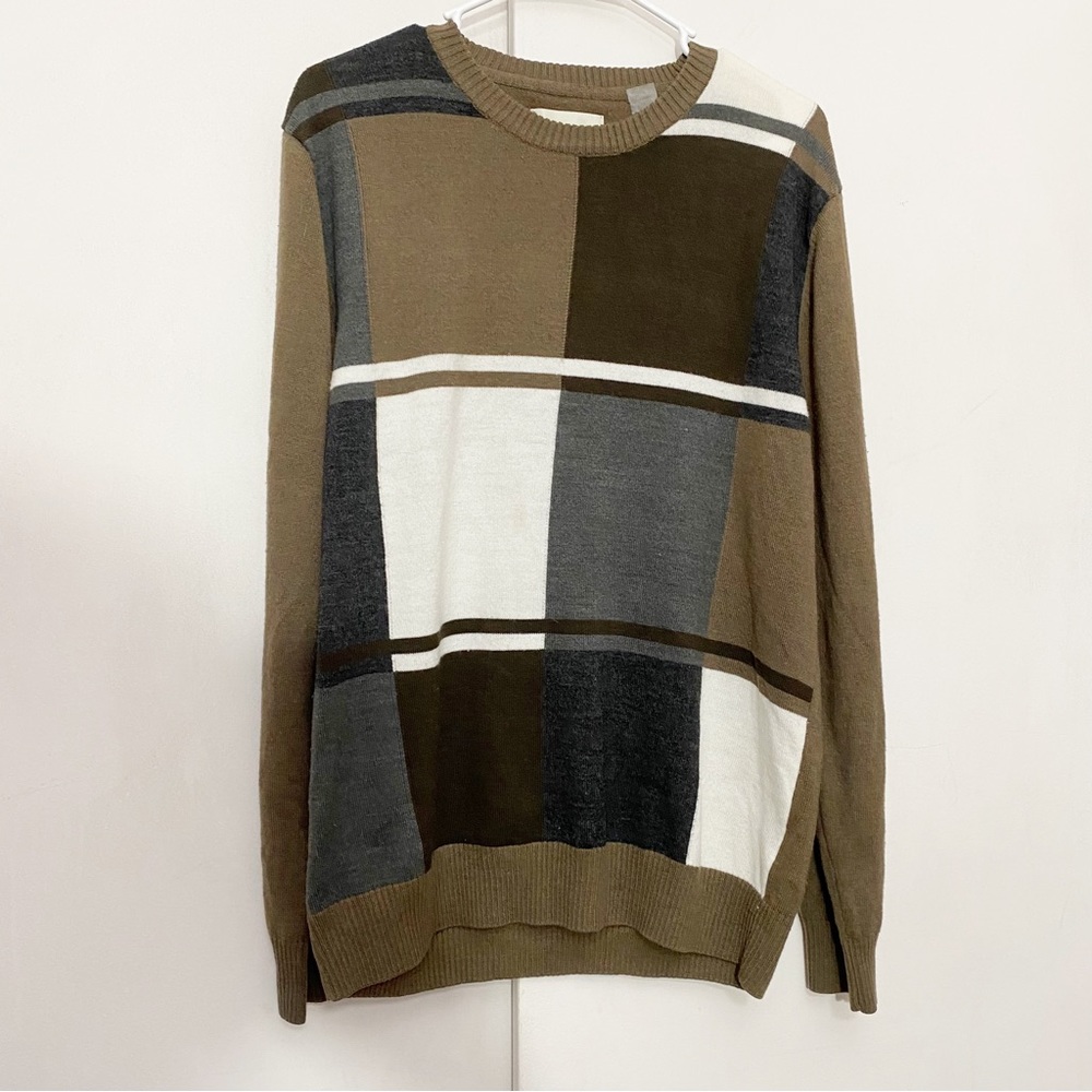 HAGGAR color block retro 100% acrylic rib trim Men’s pullover sweater L
